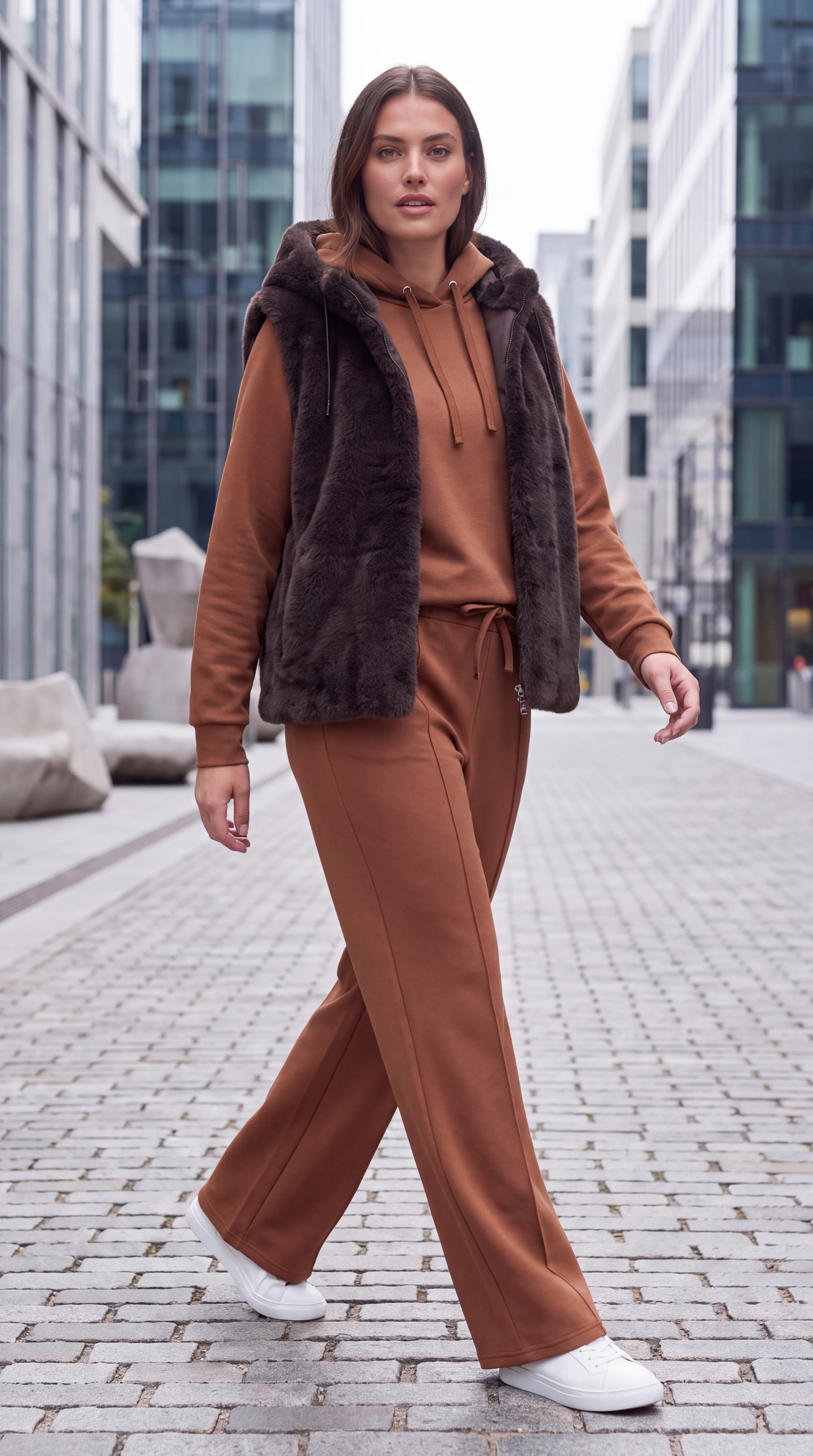 Dámska kožušinová bunda s kapucňou BROADWAY NYC FASHION ESPRESSO - Tmavohnedá s.WEAR 6_1